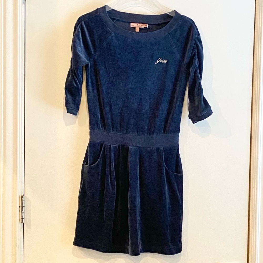 Juicy Girls navy dress with ruched sleeves